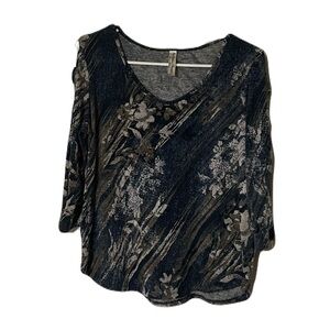 PerSeption Concept Blue and Tan Floral Blouse